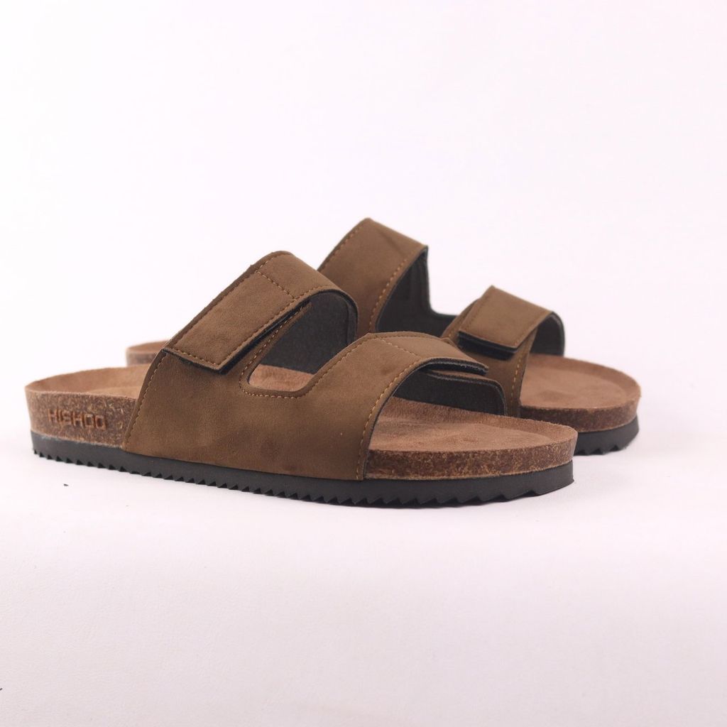 Dép đế trấu birken quai ngang xé dán da lộn premium HISHOO H105