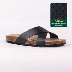 Dép đế trấu birken quai ngang chéo MẶT ĐEN HISHOO S096