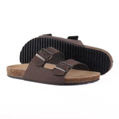 Dép đế trấu birken quai ngang 2 khoá MẶT ĐEN da bò HISHOO M093