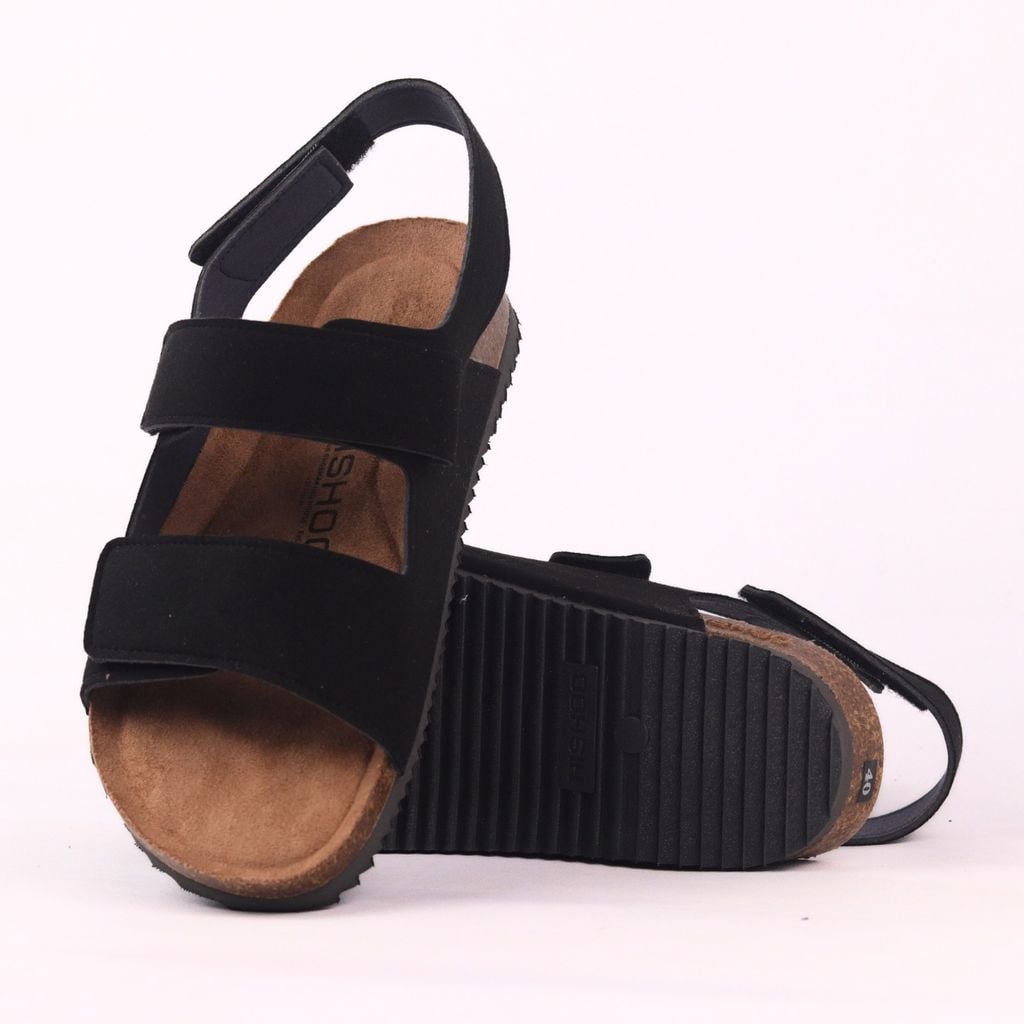 Dép đế trấu birken quai ngang sandal xé dán da lộn premium HISHOO H110