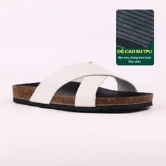 Dép đế trấu birken quai ngang chéo MẶT ĐEN da bò HISHOO M096