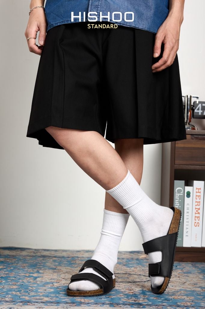 Dép đế trấu birken quai ngang xé dán MẶT ĐEN HISHOO S105