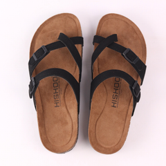 Dép đế trấu birken quai ngang xỏ ngón da lộn premium HISHOO H098