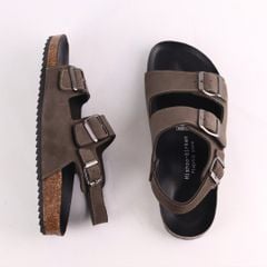 Dép đế trấu Sandal birken quai ngang 2 khoá da bò HISHOO M102
