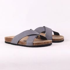 Dép đế trấu birken quai ngang chéo da lộn HISHOO R096