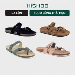 Dép đế trấu birken xỏ ngón 2 khoá da lộn HISHOO R098