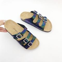 Dép đế trấu birken quai ngang 3 khoá Galaxy rắn HISHOO D092