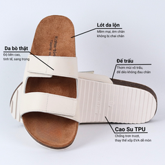 Dép đế trấu birken quai ngang xé dán da bò HISHOO M105