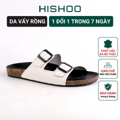 Dép đế trấu birken quai ngang 2 khoá Da Vẩy Rồng MẶT ĐEN HISHOO M093