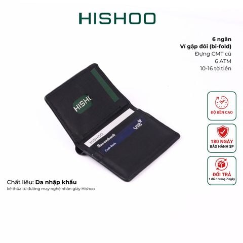 Ví Da Dáng Đứng Nam Nữ Đựng Thẻ [ĐEN] Alpha Da Bò Phụ Kiện Hishoo V004