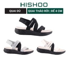 Giày Đi Học Sandal Đế Đen Mặt Trắng Quai Dù HISHOO F003