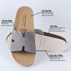 Dép đế trấu birken quai ngang chữ H da lộn HISHOO R095