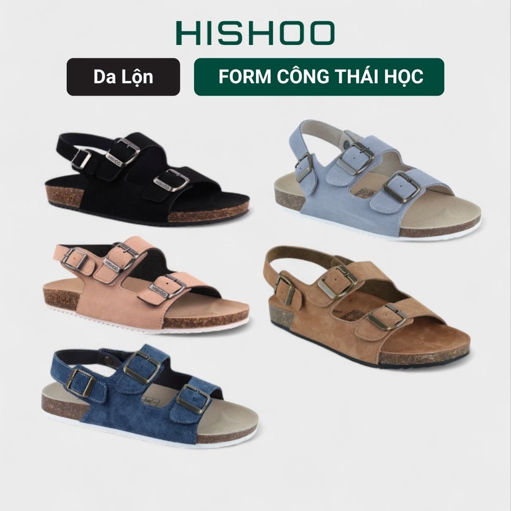 Dép đế trấu Sandal birken 2 khoá da lộn HISHOO R102