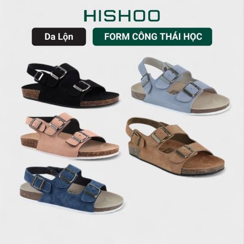 Dép đế trấu Sandal birken 2 khoá da lộn HISHOO R102