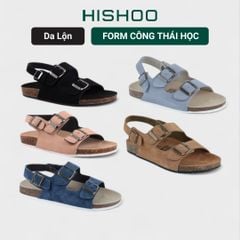 Dép đế trấu Sandal birken 2 khoá da lộn HISHOO R102