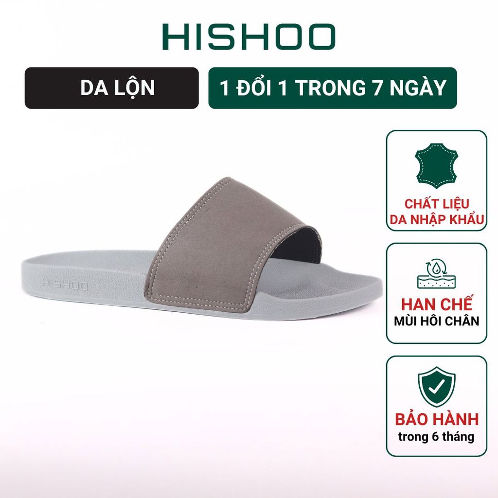 Dép quai ngang da bò Xám da lộn HISHOO U111