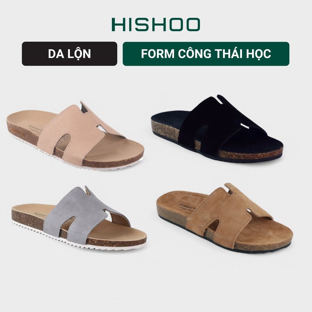 Dép đế trấu birken quai ngang chữ H da lộn HISHOO R095