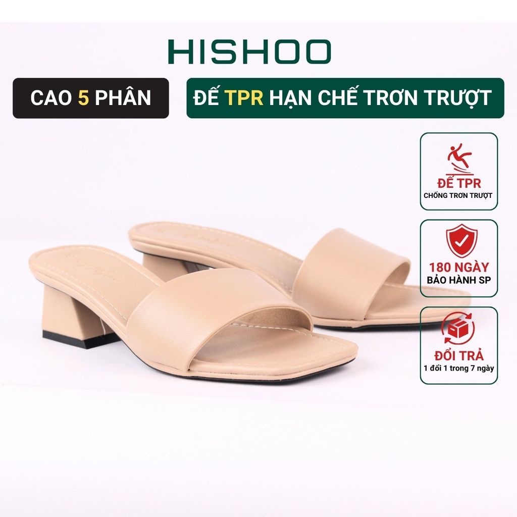 Giày Cao Gót 5cm Đế Vuông Quai Ngang Hishoo S039