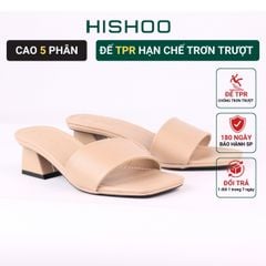Giày Cao Gót 5cm Đế Vuông Quai Ngang Hishoo S039
