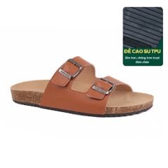 Dép đế trấu birken quai ngang 2 khoá MẶT ĐEN da bò HISHOO M093