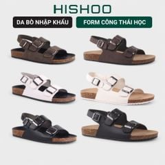 Dép đế trấu Sandal birken quai ngang 2 khoá da bò HISHOO M102
