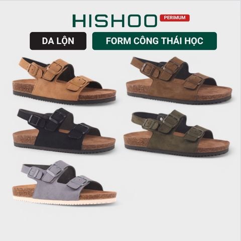 Dép đế trấu sandal birken quai ngang 2 khoá premium HISHOO H102