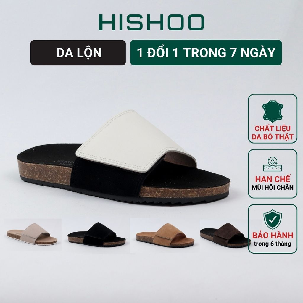 Dép đế trấu birken quai ngang Xé Dán da lộn HISHOO R103