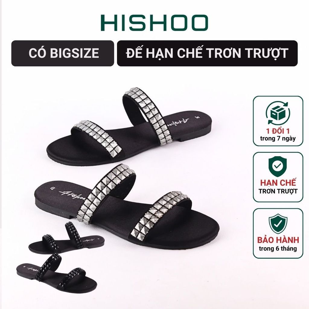 Dép Lê Nữ Đế Bệt Quai Ngang Đính đá 2 quai có Bigsize HISHOO S134