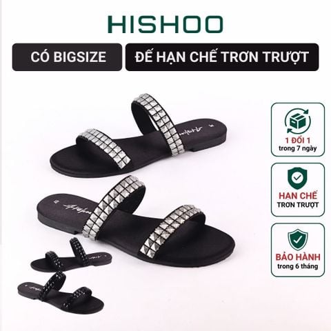 Dép Lê Nữ Đế Bệt Quai Ngang Đính đá 2 quai có Bigsize HISHOO S134