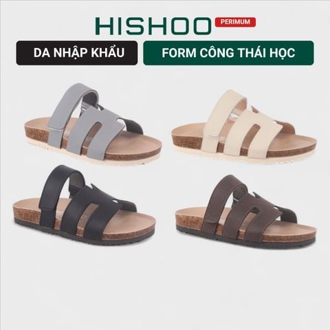 Dép đế trấu birken Chữ H Sandal quai ngang bản premium HISHOO B104