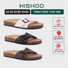 Dép đế trấu birken quai ngang 1 khoá da bò HISHOO M113