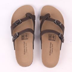 Dép đế trấu birken quai ngang xỏ ngón MẶT ĐEN da bò HISHOO M098