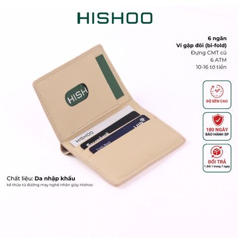 Ví Da Dáng Đứng Nam Nữ Đựng Thẻ [KEM] Alpha Da Bò Phụ Kiện Hishoo V004