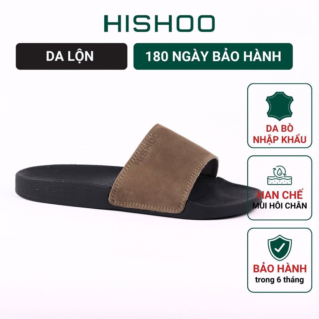 Dép quai ngang da bò Xanh lá da lộn HISHOO U114