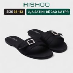Dép lê nữ quai ngang đính khoá vuông HISHOO có Bigsize S121