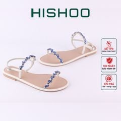 Dép Sandal Nữ Đế Bệt Quai Hậu Dây Mảnh Đính Đá HISHOO S147