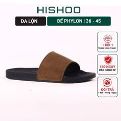 Dép quai ngang da bò Nâu da lộn HISHOO U114