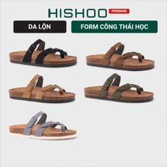Dép đế trấu birken quai ngang xỏ ngón da lộn premium HISHOO H098