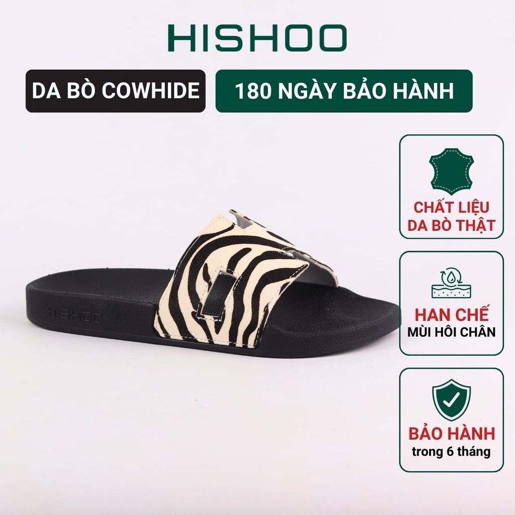 Dép quai ngang Da Ngựa Vằn Cowhide CHỮ H HISHOO U114