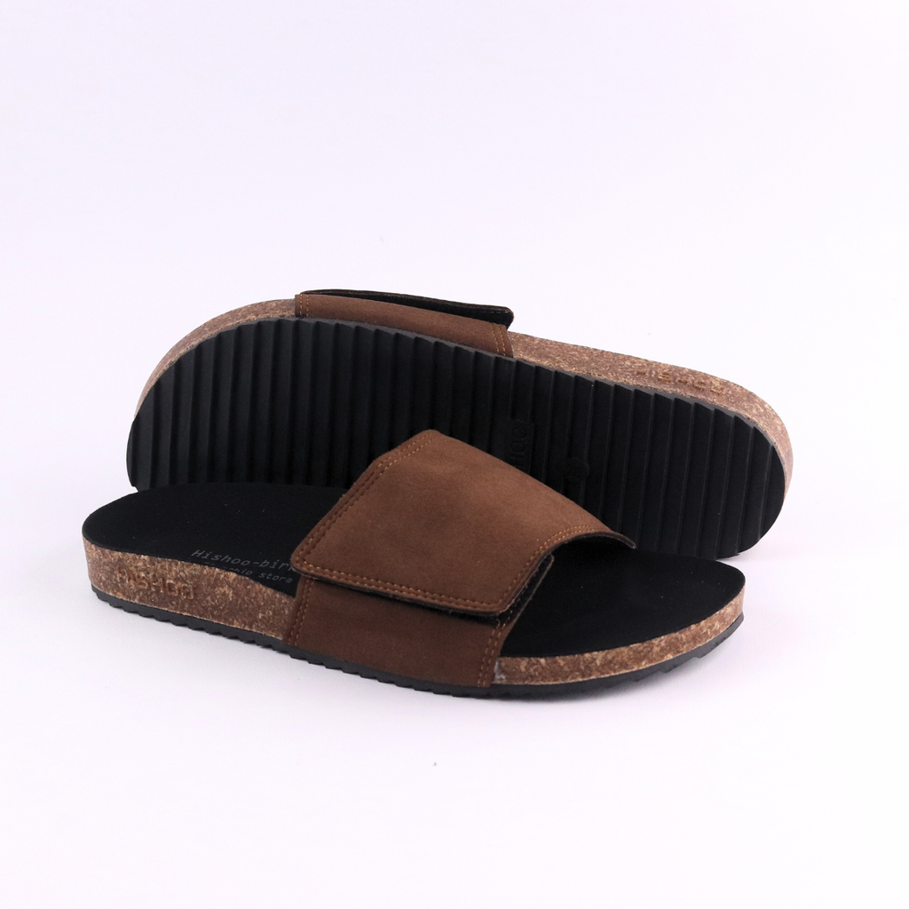 Dép đế trấu birken quai ngang Xé Dán da lộn HISHOO R103