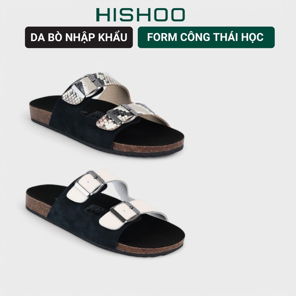 Dép đế trấu birken Da hiếm 2 khoá Hishoo M107