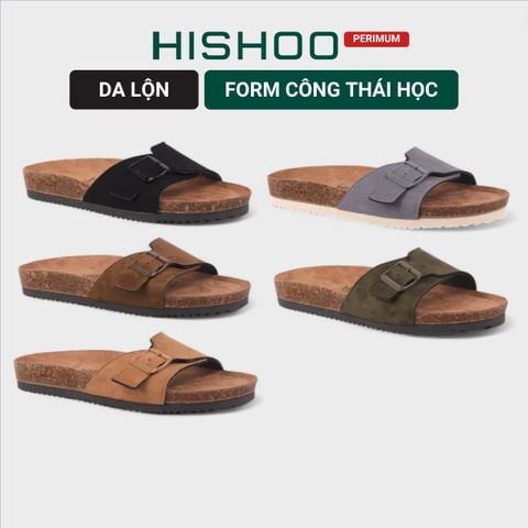 Dép đế trấu birken 1 khoá da lộn premium HISHOO H113