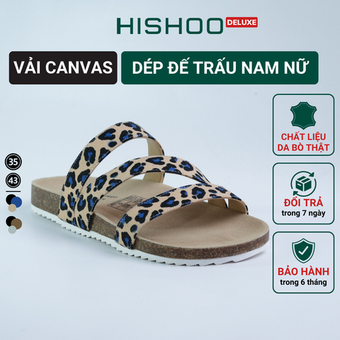 Dép đế trấu birken 3 quai ngang vải canvas HISHOO S112