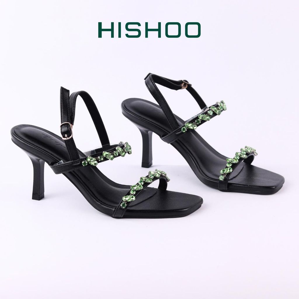 Giày Sandal Cao Gót 7cm Quai Mảnh Đính Đá Hishoo S148