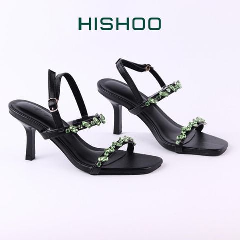 Giày Sandal Cao Gót 7cm Quai Mảnh Đính Đá Hishoo S148