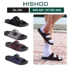 Dép quai ngang Da Bò LỘN 2 Khoá HISHOO D114