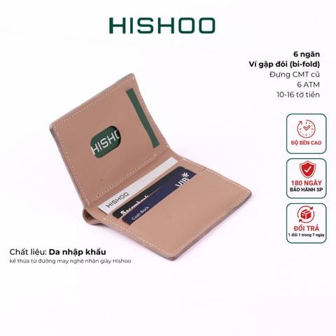 Ví Da Dáng Đứng Nam Nữ Đựng Thẻ [HỒNG KEM] Alpha Da Bò Phụ Kiện Hishoo V004