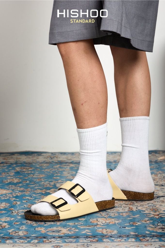 Dép đế trấu birken quai ngang 2 khoá MẶT ĐEN HISHOO S093