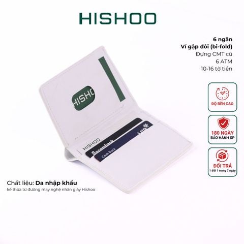 Ví Da Dáng Đứng Nam Nữ Đựng Thẻ [TRẮNG] Alpha Da Bò Phụ Kiện Hishoo V004