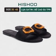 Dép lê nữ quai ngang đính khoá vàng HISHOO S124